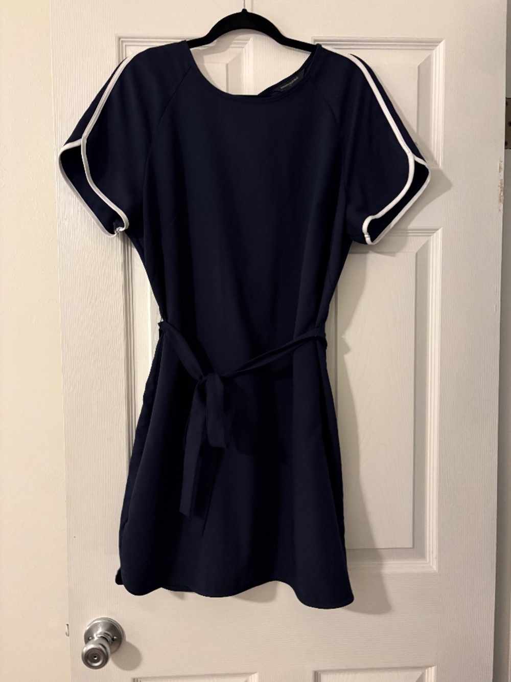 Navy and White Shift Dress with Belt